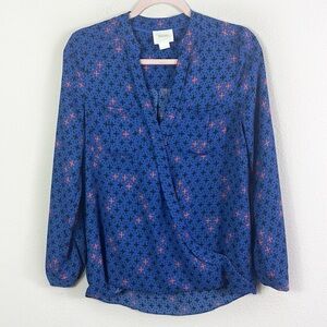Maeve x Anthropologie Eva Wrap Surplice Draped Flowy Blue Blouse Top size 0